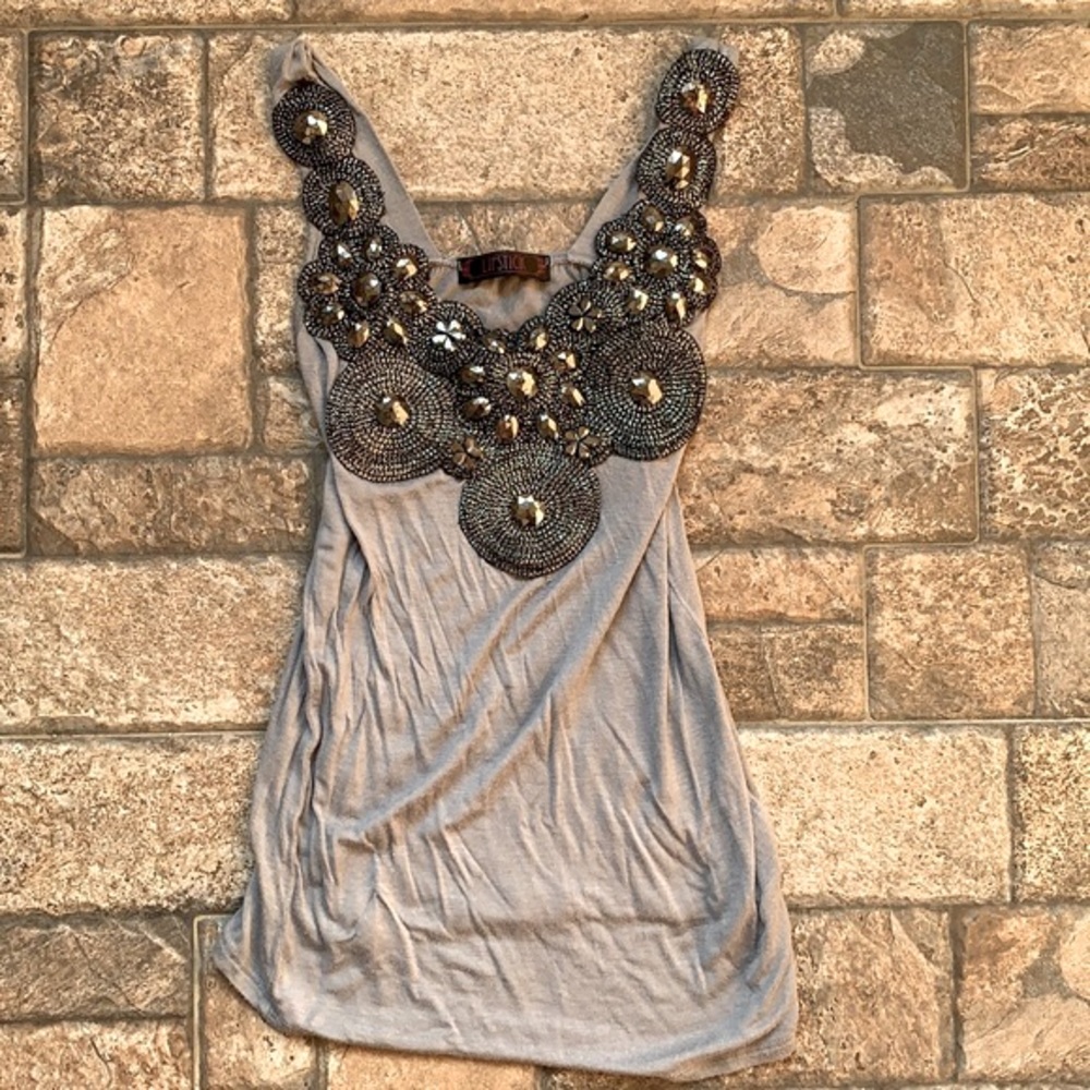 Jewel Accented Sleeveless Blouse